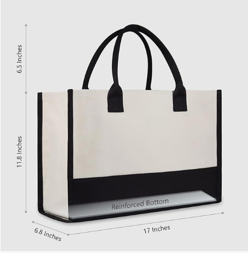 Personalized Initial Canvas Beach Bag, Monogrammed Gift Tote Bag for Women