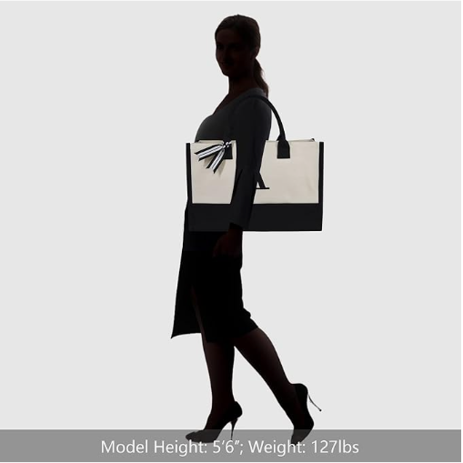 Personalized Initial Canvas Beach Bag, Monogrammed Gift Tote Bag for Women