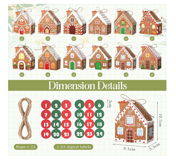 24 Pcs Advent Calendar 2025,Reusable Christmas Countdown Calendars Numbered Empty Houses Boxes, Make Your Own Advent Calendar for DIY Xmas Decorations Kids & Adults